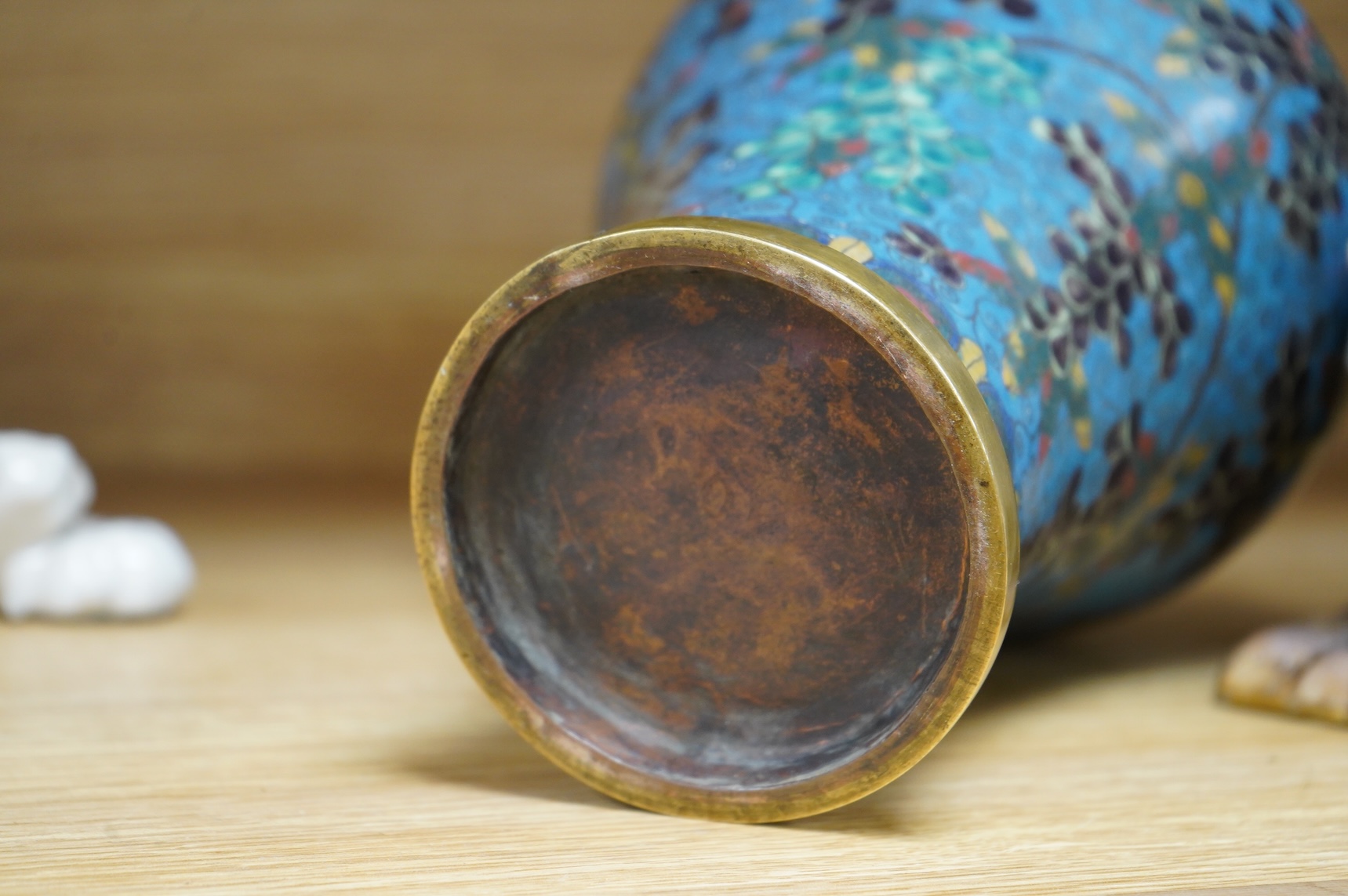 A late 19th / early 20th century Chinese cloisonné enamel 'Squirrel and vine' meiping, 27cm